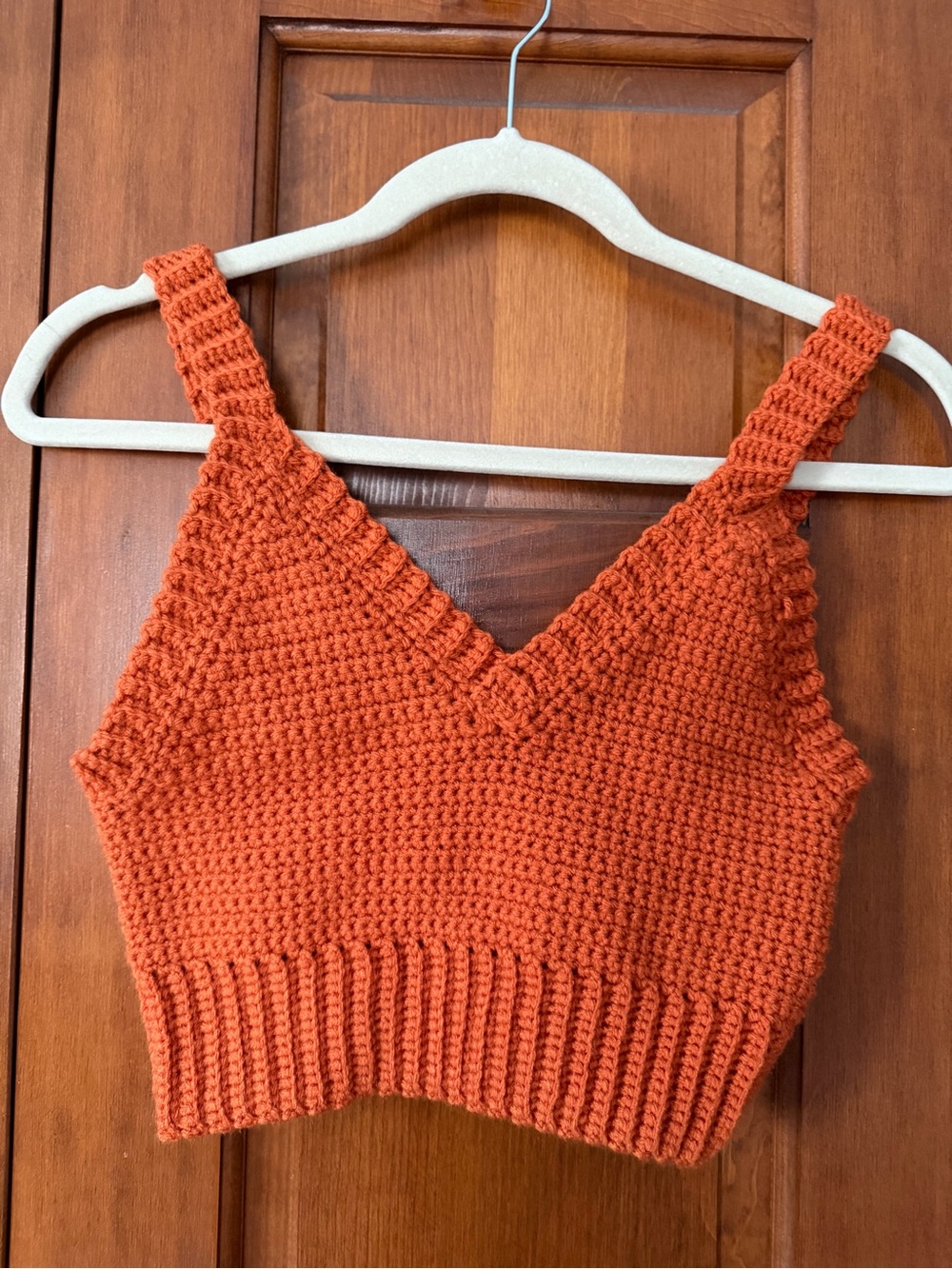 Handmade Orange Crochet V-Neck Crop Tank Top